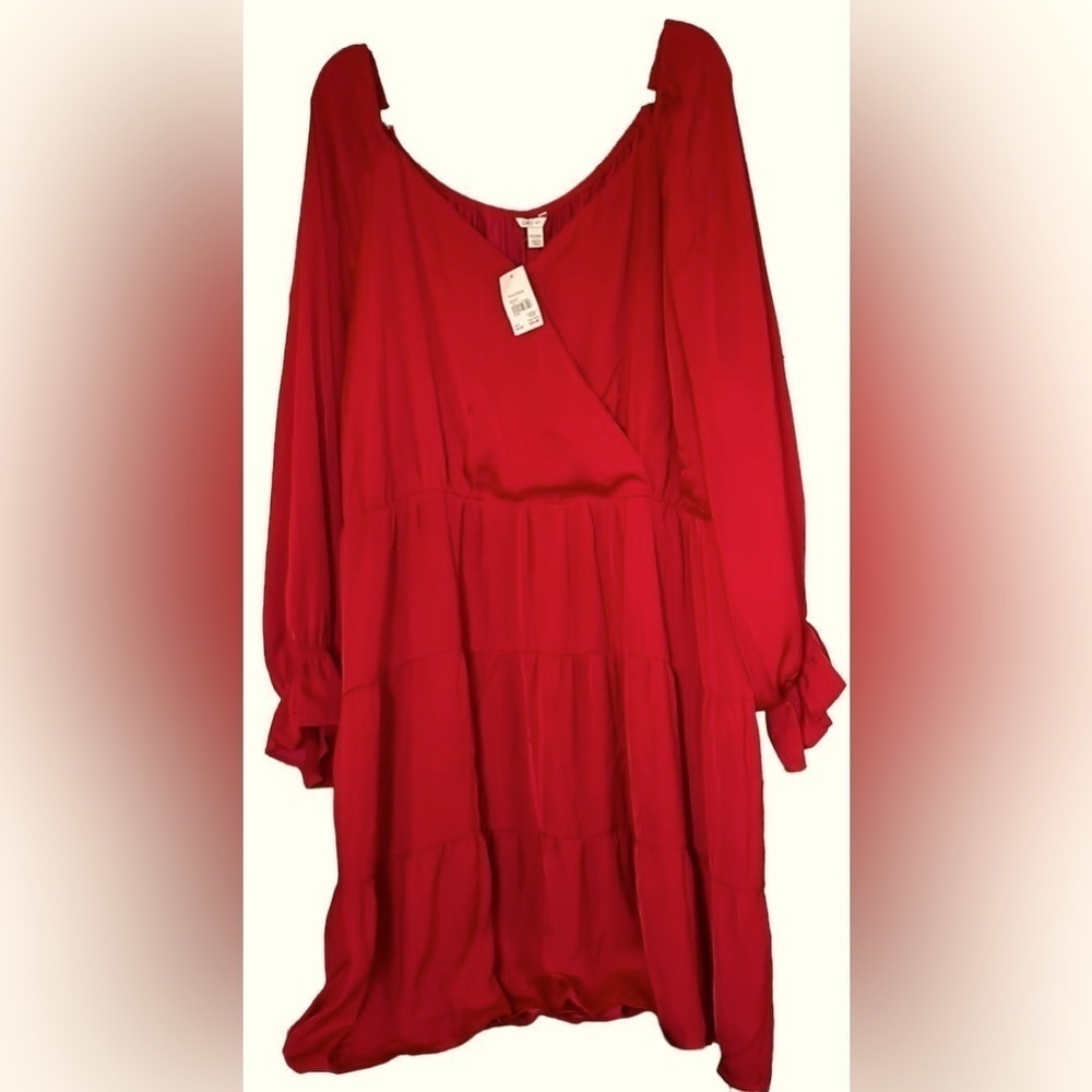 CATO Mystic Moon Jester Solid Red Cross Front Tiered Dress, Size 26/28, NWT.